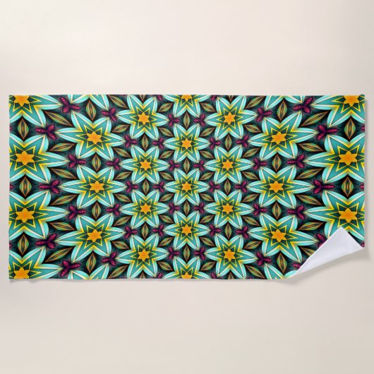 Serviette De Plage Modèle Floral Étoiles Vertes (Devant)