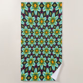 Serviette De Plage Modèle Floral Étoiles Vertes (Devant)