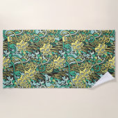 Serviette De Plage Modèle floral jaune et vert unique (Devant)