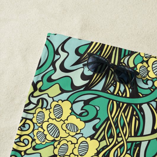 Serviette De Plage Modèle floral jaune et vert unique (En situation)