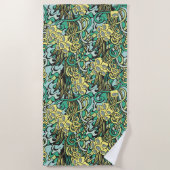 Serviette De Plage Modèle floral jaune et vert unique (Devant)
