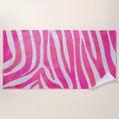 Serviette De Plage Modèle Zèbre rose et blanc (Devant)