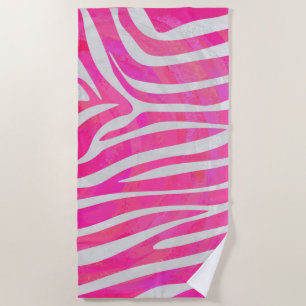 Serviette De Plage Modèle Zèbre rose et blanc