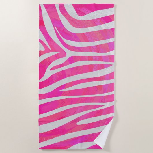 Serviette De Plage Modèle Zèbre rose et blanc (Devant)