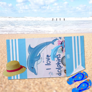 Serviette De Plage Modern & Cool I Love Dolphins Citations Nom