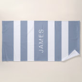 Serviette De Plage Modern Dusty Blue Striped Name (Devant)