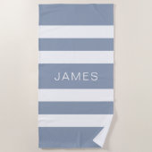 Serviette De Plage Modern Dusty Blue Striped Name (Devant)