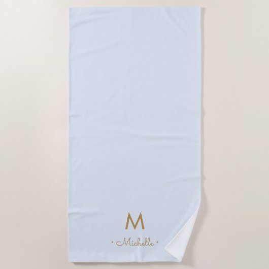 Serviette De Plage Modern Light Dusty Blue Gold Script Monogram (Devant)