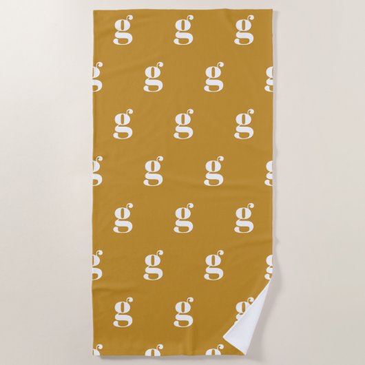 Serviette De Plage Modern Monogram Initial Letter Mustard Pattern (Devant)