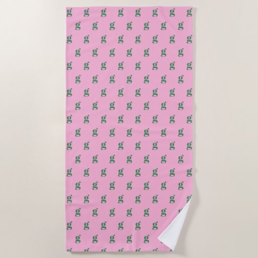 Serviette De Plage Modern Monogram Initial Letter Pink Green Pattern (Devant)
