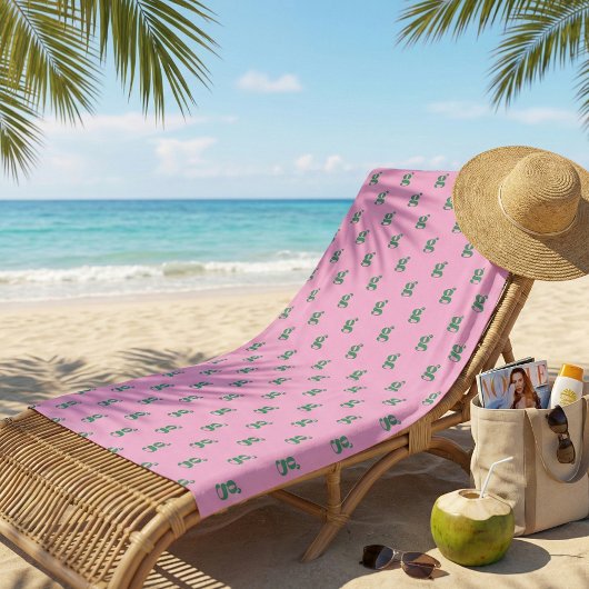 Serviette De Plage Modern Monogram Initial Letter Pink Green Pattern