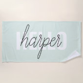 Serviette De Plage Modern Pastel Mint Bonjour Et Vous Nom (Devant)