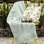 Serviette De Plage Modern Pastel Mint Bonjour Et Vous Nom<br><div class="desc">Modern Pastel Mint Bonjour Et Vous Nom</div>