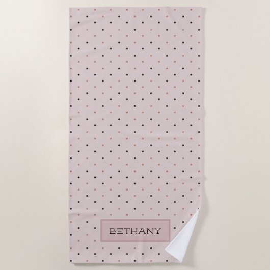Serviette De Plage Modern Rose Gold and Black Dots Personalised (Devant)