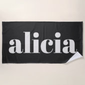 Serviette De Plage Modern Typography Personalized Name Black White (Devant)