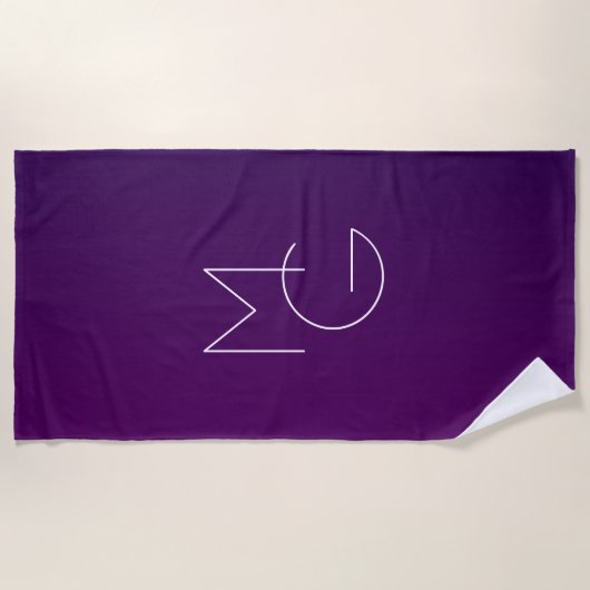Serviette De Plage Moderne 2 Initiales | Ombre subtile violet profond (Devant)