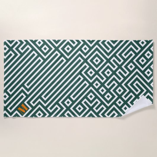 Serviette de plage moderne blanche verte pour cade (Devant)