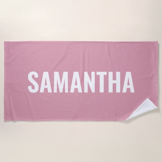 Serviette De Plage Moderne Chic Rose & Blanc  (Devant)