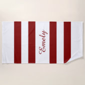 Serviette De Plage Moderne Elegant Burgundy Stripes Nom du Motif (Devant)