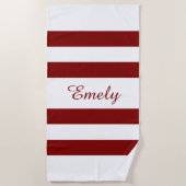 Serviette De Plage Moderne Elegant Burgundy Stripes Nom du Motif (Devant)