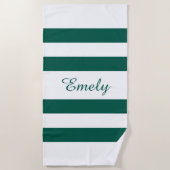 Serviette De Plage Moderne Élégant Vert Blanc Motif de Rayures Nom (Devant)