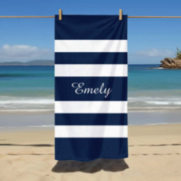 Serviette De Plage Moderne élégante motif rayures bleues et blanches