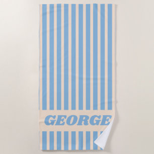 Serviette De Plage Moderne Été Bleu Clair Rayé Personnalisé
