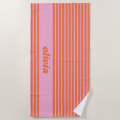 Serviette De Plage Moderne Été Rose Orange Rayé Personnalisé (Devant)