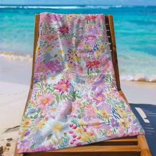 Serviette De Plage Moderne Floraison Printanière Estivale Cottagecore