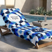 Serviette De Plage Moderne Monogramme Bleu Géométrique Bauhaus Nom Pe