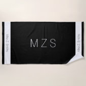 serviette de plage moderne noir / blanc avec nom (Devant)