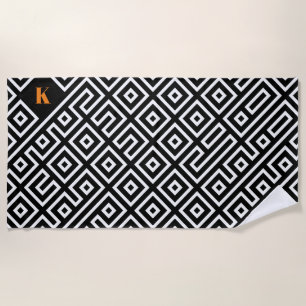 Serviette de plage moderne noir et blanc pour cade