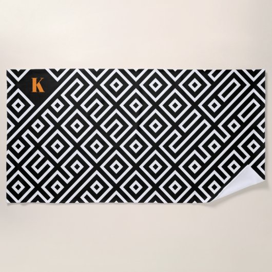 Serviette de plage moderne noir et blanc pour cade (Devant)