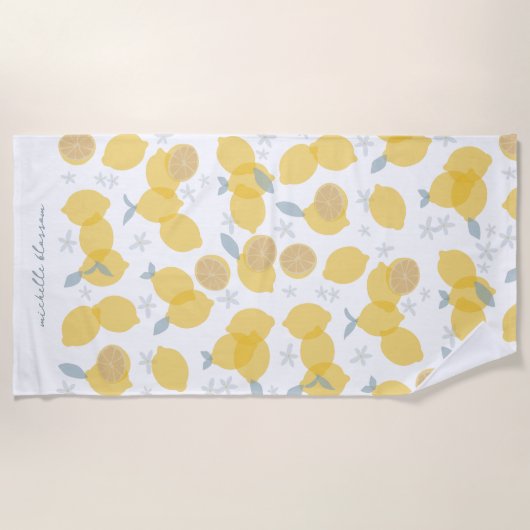 Serviette De Plage Moderne Pastel Citrus Lemons Motif Nom personnalis (Devant)