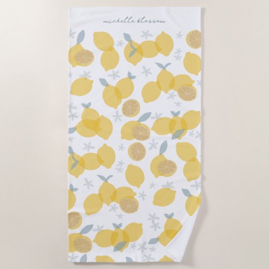 Serviette De Plage Moderne Pastel Citrus Lemons Motif Nom personnalis (Devant)