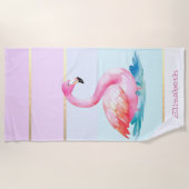 Serviette De Plage Moderne Pastel rayé, Flamants roses roses (Devant)