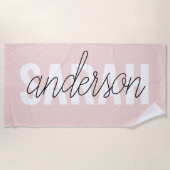 Serviette De Plage Moderne Pastel Rose Beauté Personnalisée Vous Nom (Devant)