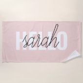 Serviette De Plage Moderne Pastel Rose Bonjour Et Vous Nom (Devant)