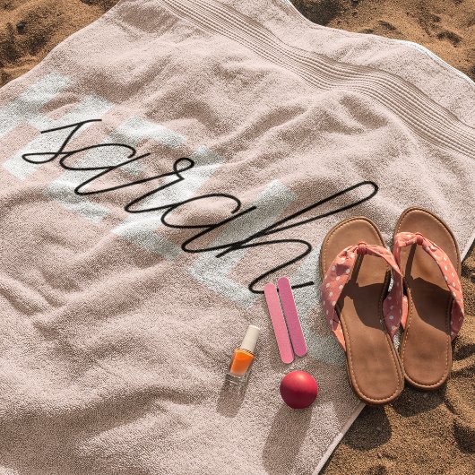 Serviette De Plage Moderne Pastel Rose Bonjour Et Vous Nom