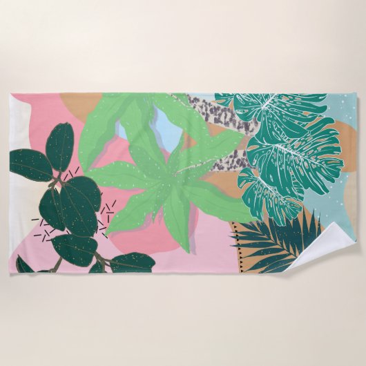 Serviette De Plage Moderne Pink Mint Tropical Foliage Design créatif (Devant)