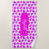 Serviette De Plage Moderne Purple Rose Doodled Hearts Valentine Nom (Devant)
