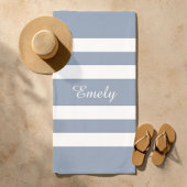 Serviette De Plage Moderne rayé bleu poussiéreux
