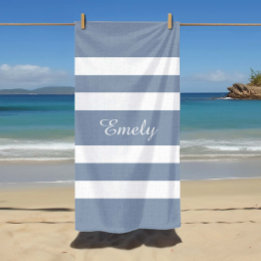 Serviette De Plage Moderne rayé bleu poussiéreux