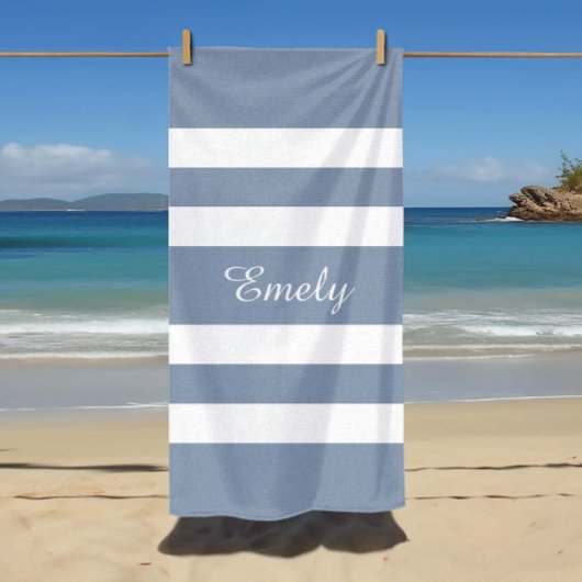 Serviette De Plage Moderne rayé bleu poussiéreux
