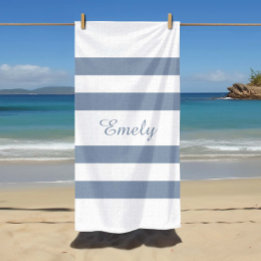 Serviette De Plage Moderne rayé bleu poussiéreux