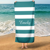 Serviette De Plage Moderne rayé vert sarcelle