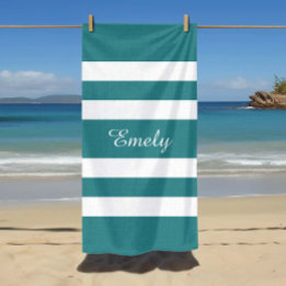 Serviette De Plage Moderne rayé vert sarcelle