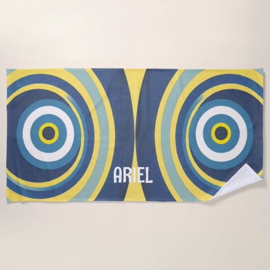Serviette de plage moderne rétro avec nom en monog (Devant)