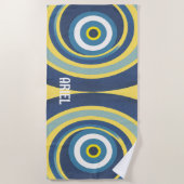 Serviette de plage moderne rétro avec nom en monog (Devant)