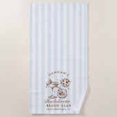 Serviette de plage moderne rétro bleu et marron po (Devant)